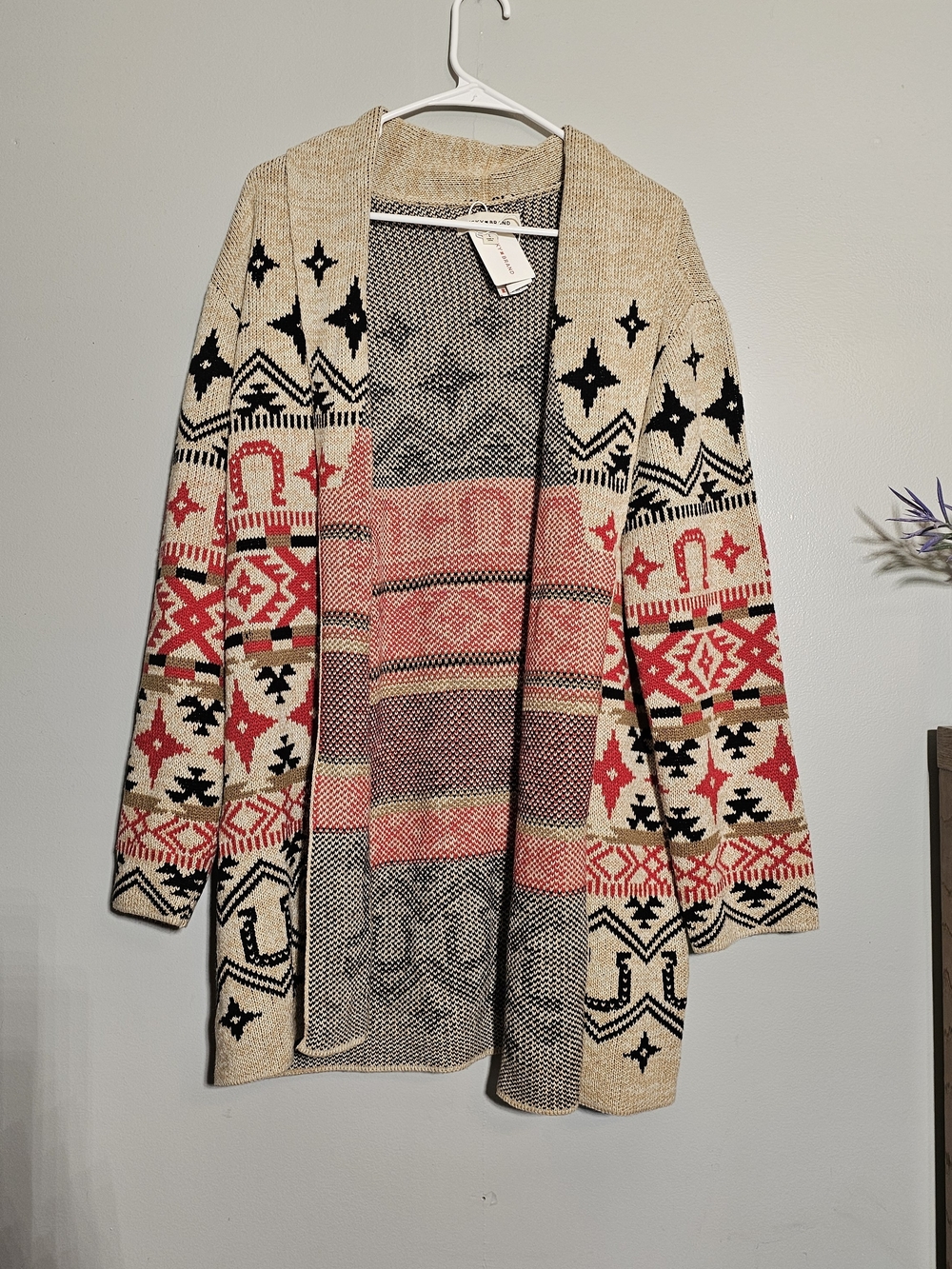 Western Horseshoe Cardigan Beige Red Cowboy Print Sweater